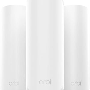 NETGEAR Orbi 370 Series Dual-Band WiFi 7 Mesh Network System for Home (RBE373) – Wireless Router + 2 Extenders, Security Features, 5 Gbps, Covers 6,000 sq.ft., 70 Devices, 2.5GB Internet Port, BE5000