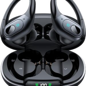 occiam Active Noise Cancelling Ear Buds Wireless Earbuds Bluetooth Headphones with 90Hrs Playback Stereo Bass Over-Ear Hooks IPX7 Waterproof Earphones for Sports Gym Running Workout Black