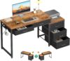 ODK Computer Desk with 5 Drawers, 53 Inch Office Desk with Printer Shelf, Reversible Work Desk for Home Office, Writing Table Desk with Headphone Hook for Storage, Rustic Brown