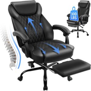 Office Chair, Big and Tall Office Chair with Foot Rest Ergonomic Chair for Home Desk, Reclining High Back Leather Chairs with Lumbar Support(Black)