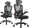 Office Chair Ergonomic Desk Chair - Mesh High Back Office Chair with Headrests Wheels Lumbar Support Home Desk Office Chairs Flip up Armrest Executive Rolling Swivel Task Computer Chair Black