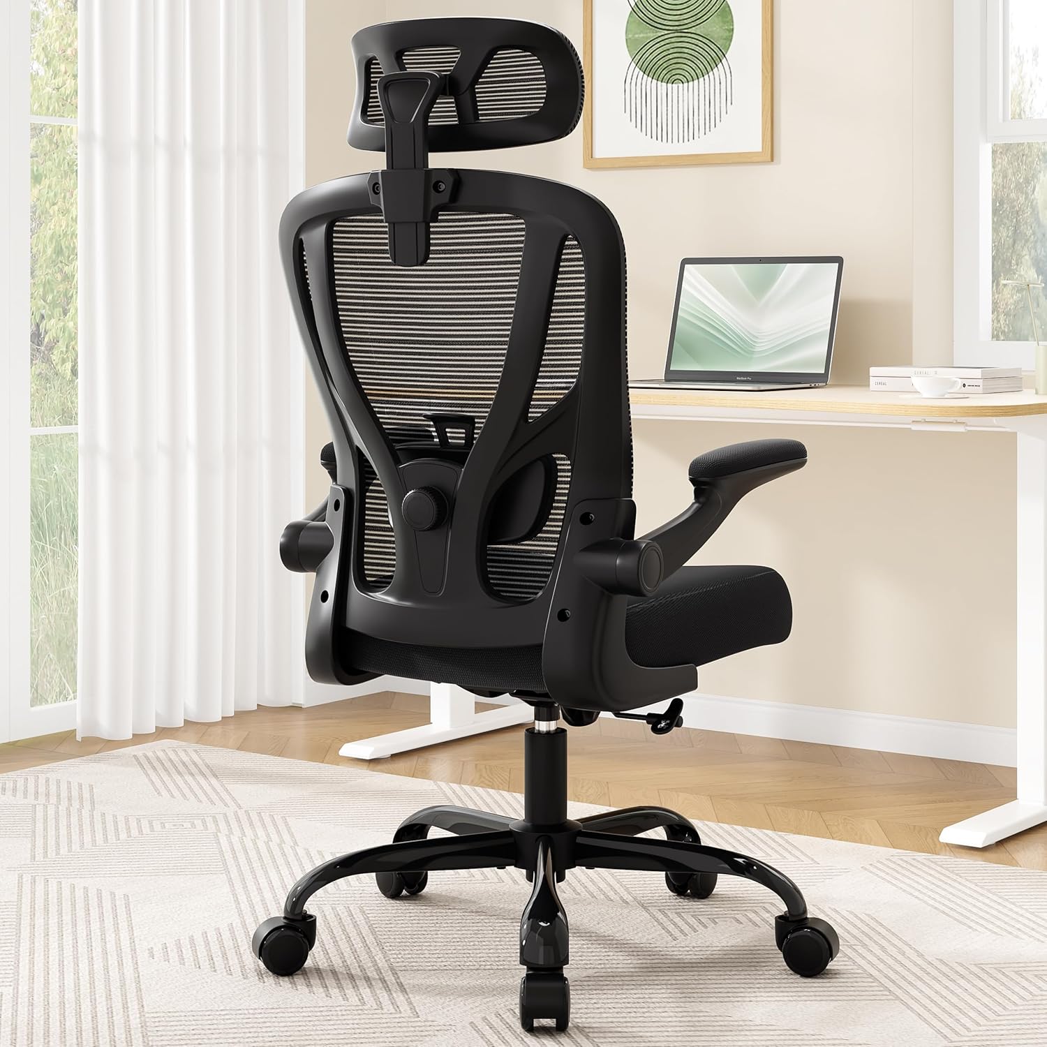 office chair ergonomic desk chair mesh high back office chair with headrests wheels lumbar support home desk office chairs flip up armrest executive rolling swivel task computer chair black