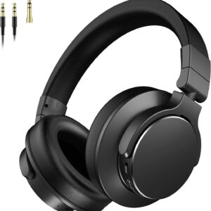 Over Ear Bluetooth Headphones, Studio Monitor & Mixing DJ Headphones Wireless with 50mm Drivers and 1/4 to 3.5mm Wired Audio Jack for Guitar AMP Recording Podcast Piano, 100H Playtime, Black