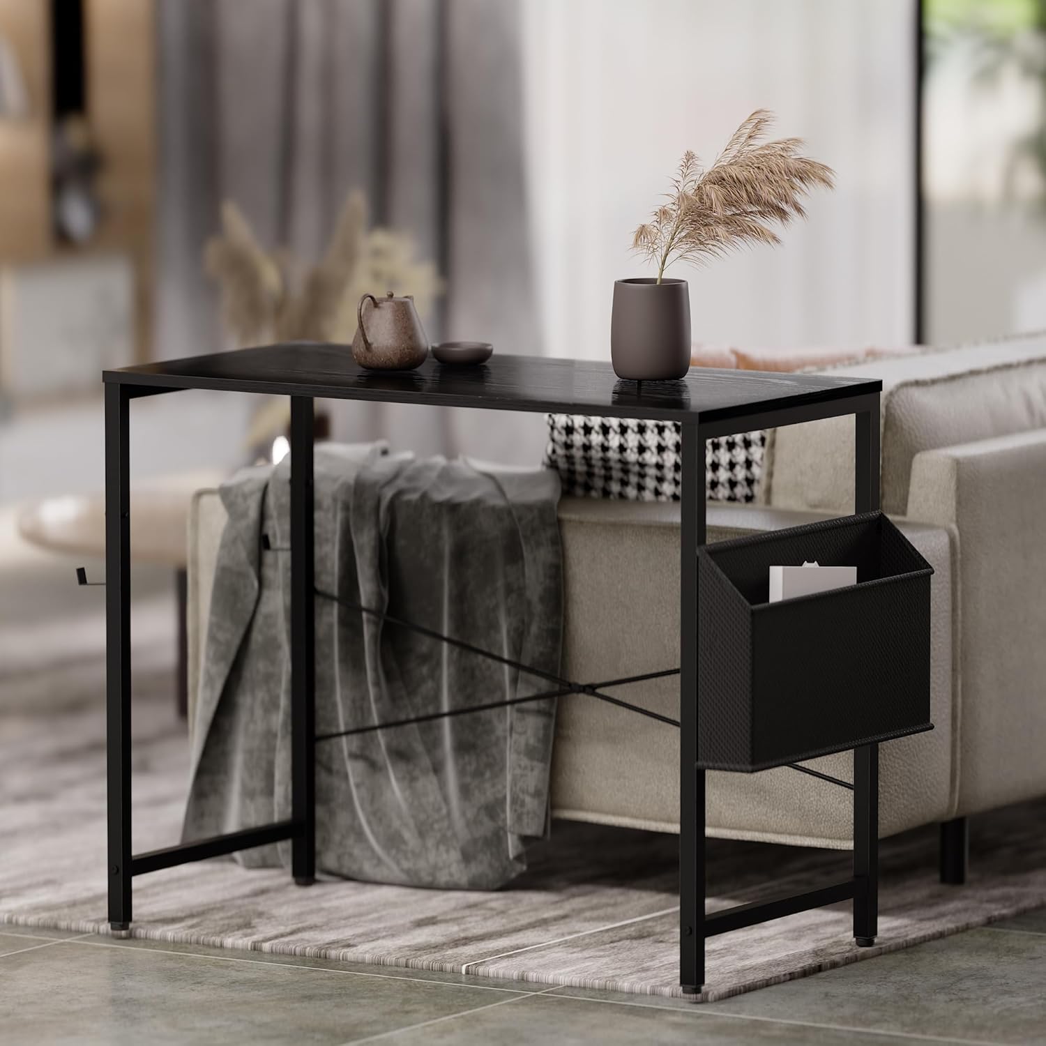 pamray 32 inch computer desk for small spaces with storage bag, home office work desk with headphone hook, small office desk study writing table