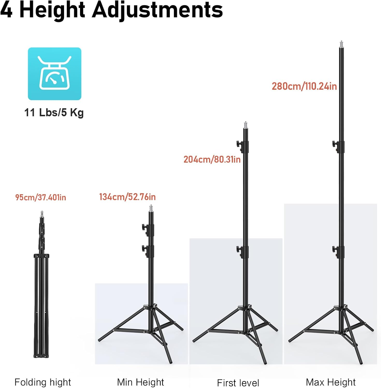 photography light stand, 110"/9.2ft/280cm portable reverse folding tripod with travel bag aluminum heavy duty for camera,video,softboxes,umbrell,wedding outdoor video shooting