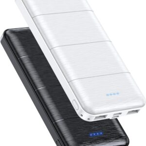 Portable Charger 2-Pack 15000mAh Power Bank Dual USB and Type-C Output 5V3.1A Fast Charger Battery Pack for iPhone 16 15 14 13 12 X Samsung S24 S23 Google iPad etc (Light Black and White)