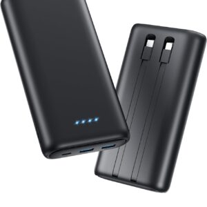 Portable Charger 40,800mAh Power Bank 25W Portable Battery Pack with 2 Built in Cables [2024 Upgraded], PD QC4.0 Fast Charging Portable Phone Charger Compatible with iPhone 16/15,Android Samsung-Black