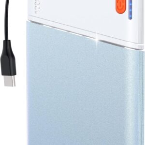 Portable Charger Power Bank, 10000mAh 22.5W PD Super Fast Charging Powerbank with Built-in USB C in&Out Cable, Slim External Phone Battery Pack for iPhone 17/16/15 iPad Samsung S24 Android etc