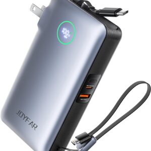 Portable Charger Power Bank - Travel Essentials Battery Pack 35W AC Plug GaN 10000mAh Built in Cable USB C Phone Fast Charging Powerbank Compatible with iPhone 16 15 14 13 iPad MacBook Samsung