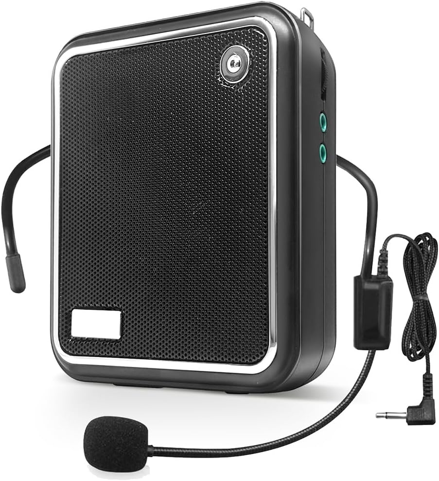 Portable Voice Amplifier,10W Bluetooth Rechargeable Personal Voice Amplifier with Wired Microphone Headset,PA System Speaker for Teaching/Meeting/Outdoors (S50 Wired Headset Microphone Black)