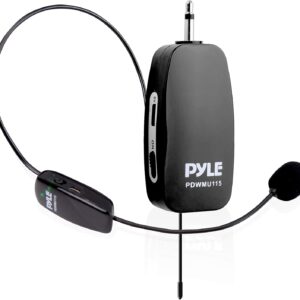Pyle UHF All-Purpose Wireless Microphone System - Portable Professional Cordless Microphone Wireless Mic Kit w/ Headset Mic, Receiver Unit - Karaoke, Conference, DJ Party - Pyle PDWMU115
