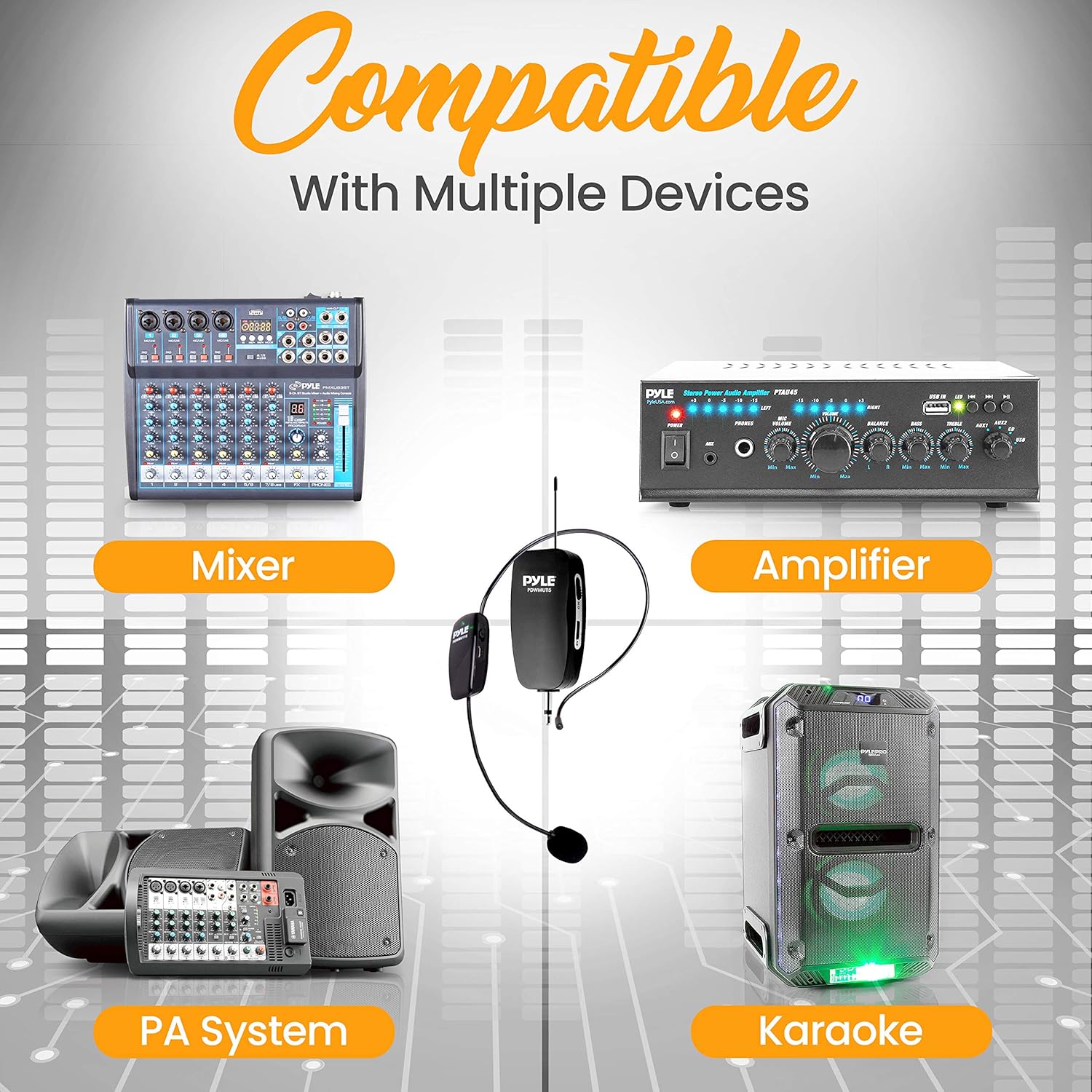 pyle uhf all purpose wireless microphone system portable professional cordless microphone wireless mic kit w/ headset mic, receiver unit karaoke, conference, dj party pyle pdwmu115