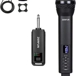 Rechargeable Wireless Microphone, Pro Handheld Cordless Mics System Dynamic with Echo Treble BASS VOL Control for Karaoke Singing Church Party, 1/4'' Output, D240, Black