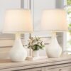 Seealle Modern Ceramic Table Lamps for Night Stands - Bedside Lamps Set of 2 for Nightstand, 19.4" White Bedroom Lamp for Living Room Cute Desk End Table Office Guest Room Dresser Rocker Swtich