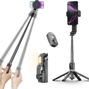 Selfie Stick Gimbal Stabilizer, Single Axis Stabilizer Tracking Selfie Stick with Light Tripod 360° Rotation with Remote Control for iPhone/Andriod for Vlog Live Broadcast TIK Tok YouTube Vlogging