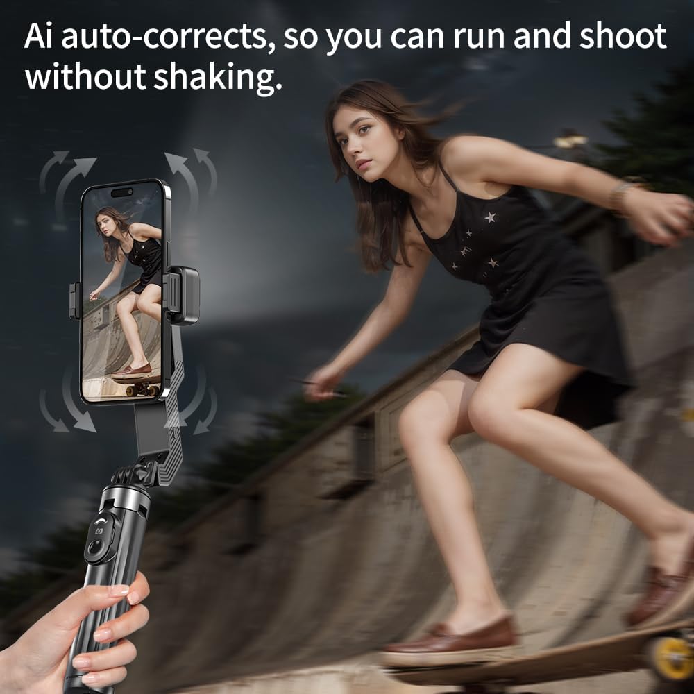 selfie stick gimbal stabilizer, single axis stabilizer tracking selfie stick with light tripod 360° rotation with remote control for iphone/andriod for vlog live broadcast tik tok youtube vlogging