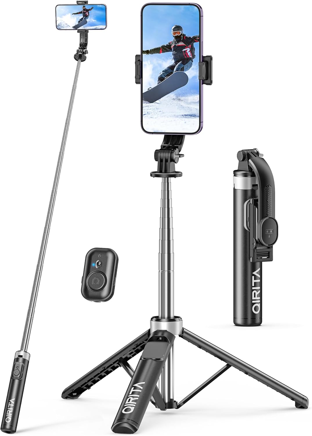 Selfie Stick & Phone Tripod, All in 1 Selfie Stick with Remote, Phone Travel Tripod Stand for Video Recording, Live Streaming, Photograph, Group Photo, Vlog Compatible with All Cellphones