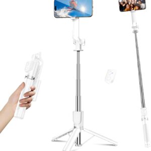 Sensyne 53" Selfie Stick for Phone, Extendable Travel Tripod with Detachable Remote for Photography, Selfies, Compatible with All Cell Phones, White