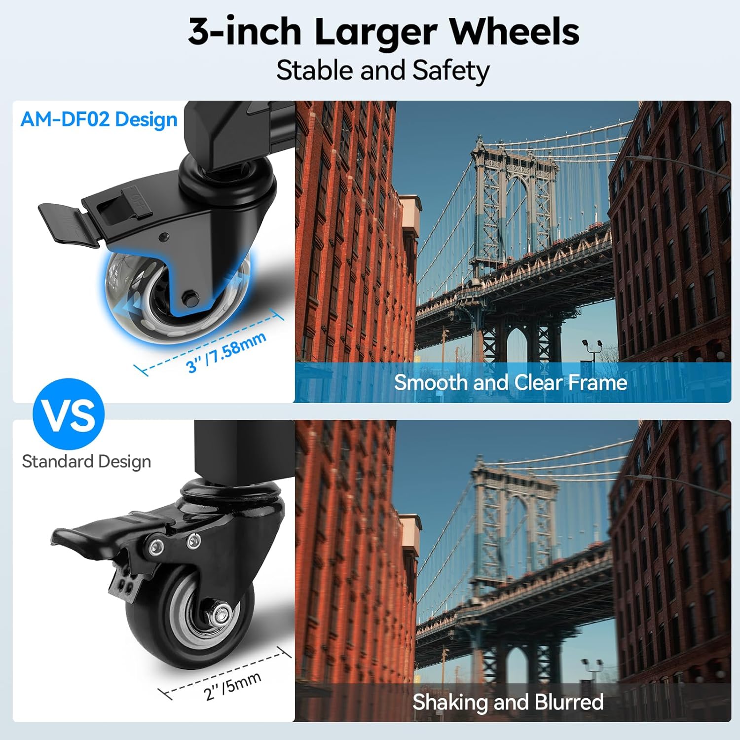 sirui photography tripod dolly, heavy duty universal tripod wheels with 3" rubber wheel, adjustable legs, 33lbs capacity for dslr cameras camcorder photo video lighting (am df02)