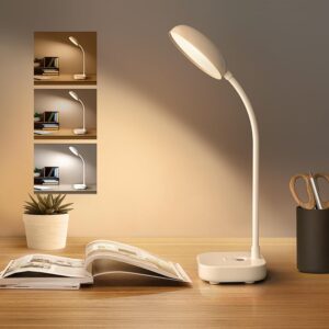 Small Battery Powered Desk Lamp,Wireless Portable Reading & Office Lamp,400LM Rechargeable LED Light,3 Colors (White/Warm White/Warm),360°Gooseneck Hose,Adjustable brightness,20 LED for Bedroom & Desk
