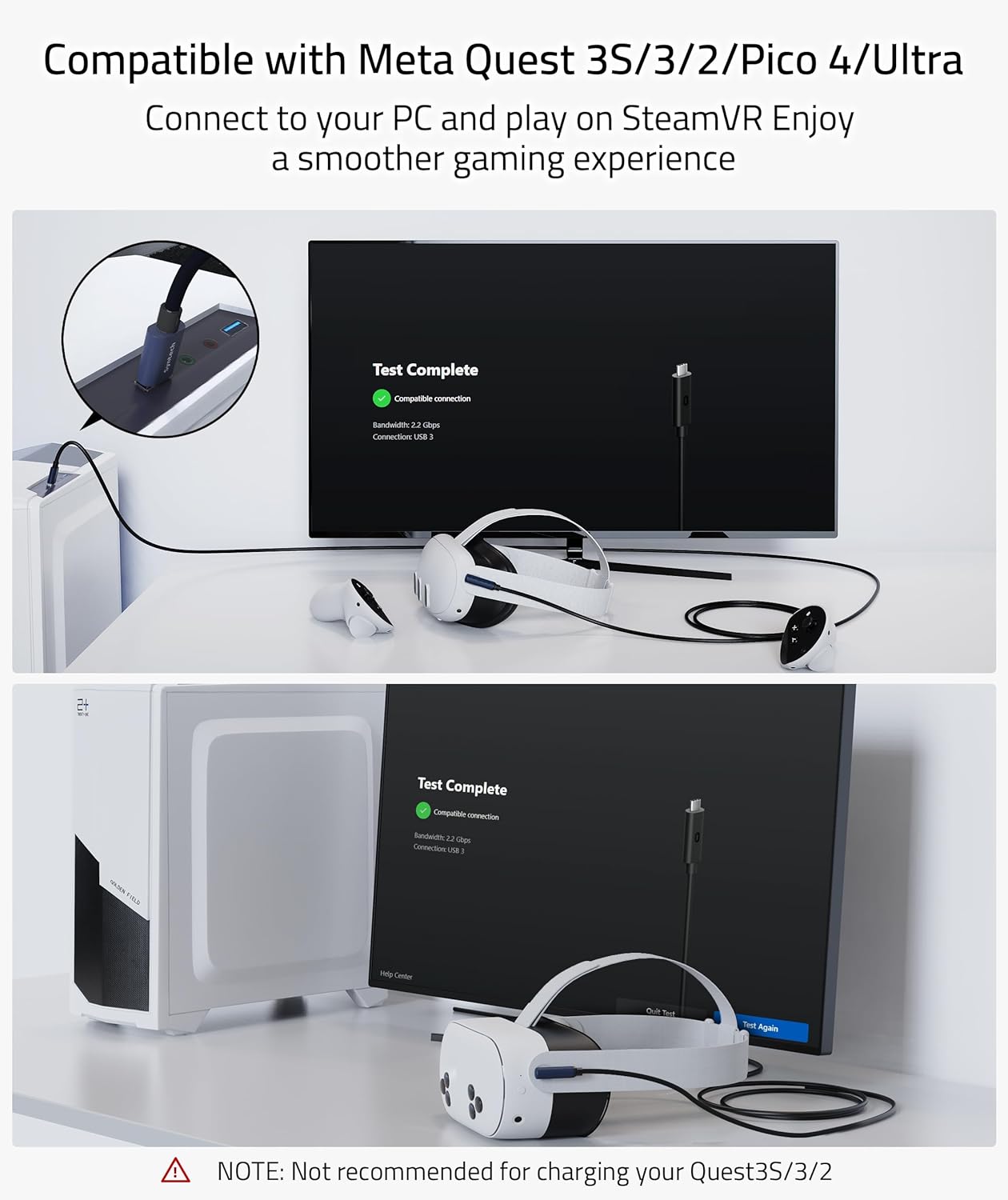 syntech link cable 20 ft compatible with oculus/meta quest 3/meta quest 3s, quest2/pro/pico 4/ultra accessories and pc/steamvr, high speed pc data transfer, usb 3.0 to usb cable for vr headset, black