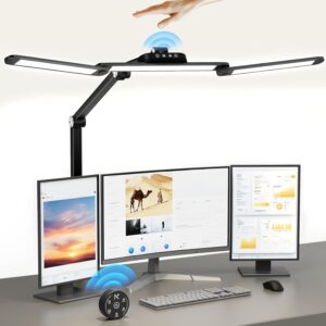 Table Lamp, LED Desk Lamp with Clamp and Base, Architect Desk Lamp for Home Office with Remote Control, 24W Ultra Bright Desk Light with Gesture Sensor Switch, Memory Function, Eye Caring Table Light