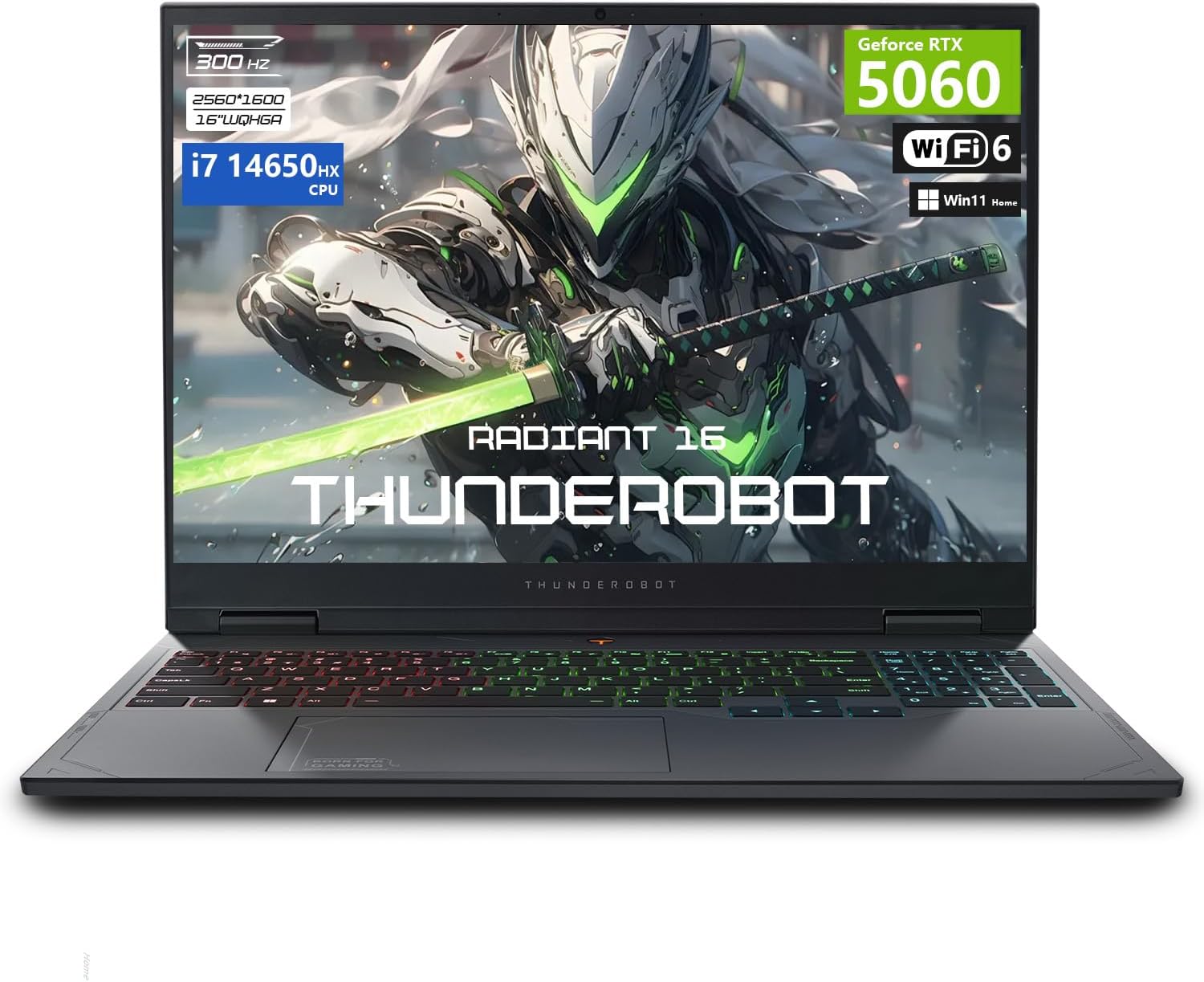 Thunderobot Radiant 16 5060 Gaming Laptop, 16" QHD+ 300Hz 2.5K Display, Core i7-14650HX, NVIDIA GeForce RTX 5060, 64GB DDR5 RAM, 2TB SSD, RGB Backlit Keyboard, Wi-Fi 6, Win11 Home
