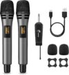 TONOR Wireless Microphones, UHF Dual Karaoke Microphone System, Microfonos Inalambricos with Rechargeable Receiver, Cordless Dynamic Mic Micro Set for Singing, Wedding, DJ, Party, Speech TW320 Grey