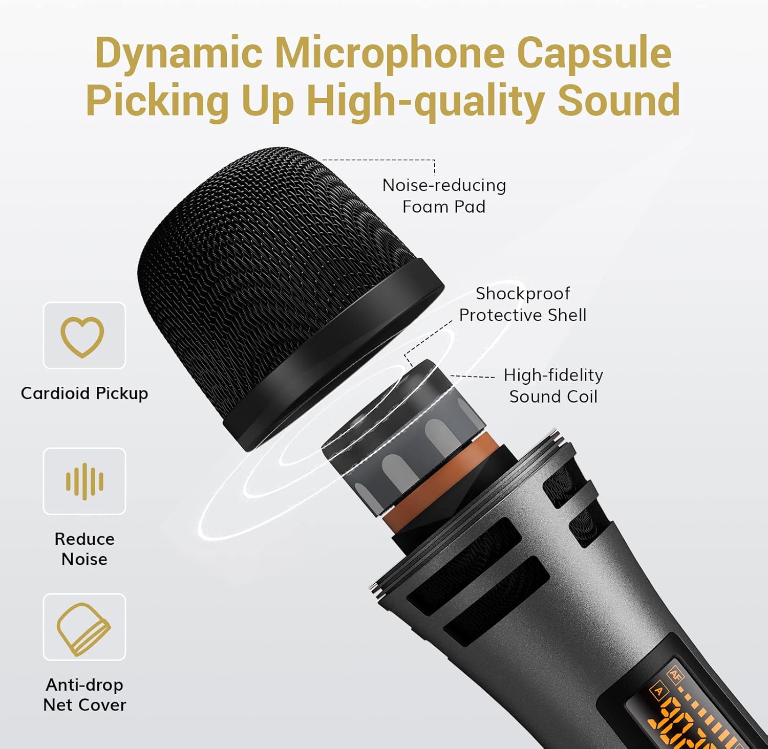 tonor wireless microphones, uhf dual karaoke microphone system, microfonos inalambricos with rechargeable receiver, cordless dynamic mic micro set for singing, wedding, dj, party, speech tw320 grey