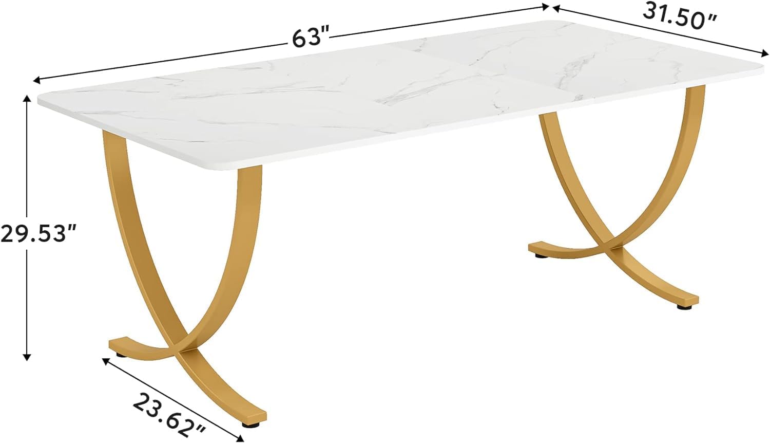 tribesigns executive desk, 63” w x 31.5” d large office desk, modern computer desk conference table meeting room table, business furniture for home office, white and gold