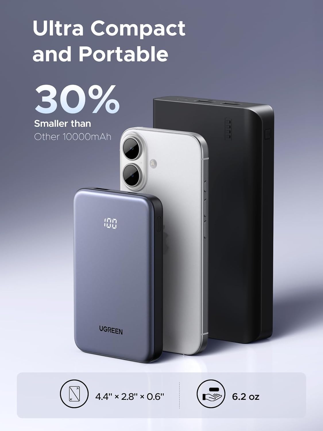 ugreen power bank 10,000mah 22.5w, compact portable charger usb c pd3.0 travel fast charging battery pack with digital display for iphone 17/16/15/14/13/12 pro max, galaxy s25/s24 ultra