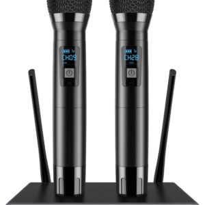 VeGue Wireless Microphone, Metal Dual Professional UHF Cordless Dynamic Mic Handheld Microphone System for Home Karaoke Party, Meeting, Church, DJ, Wedding, Home KTV Set