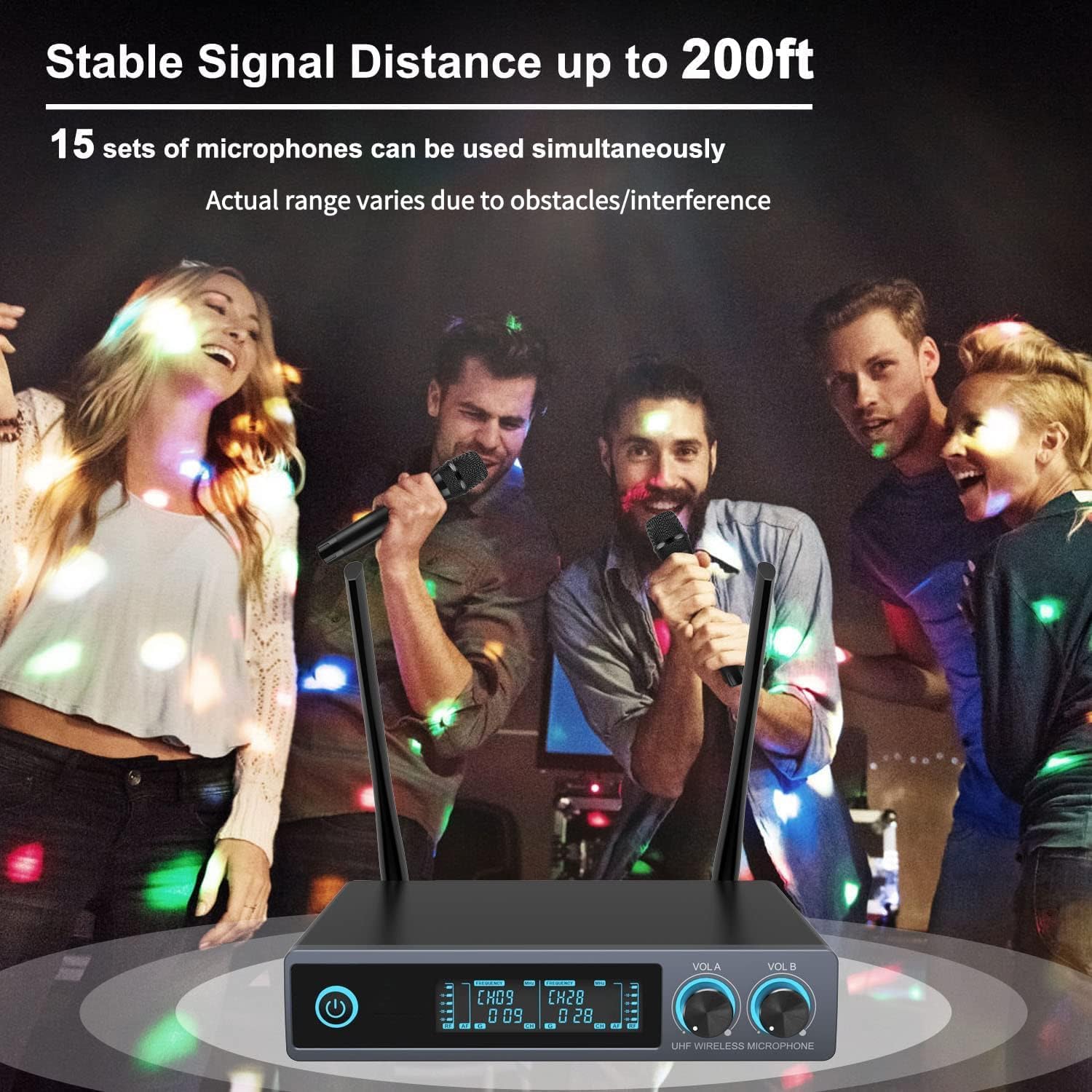 vegue wireless microphone, metal dual professional uhf cordless dynamic mic handheld microphone system for home karaoke party, meeting, church, dj, wedding, home ktv set