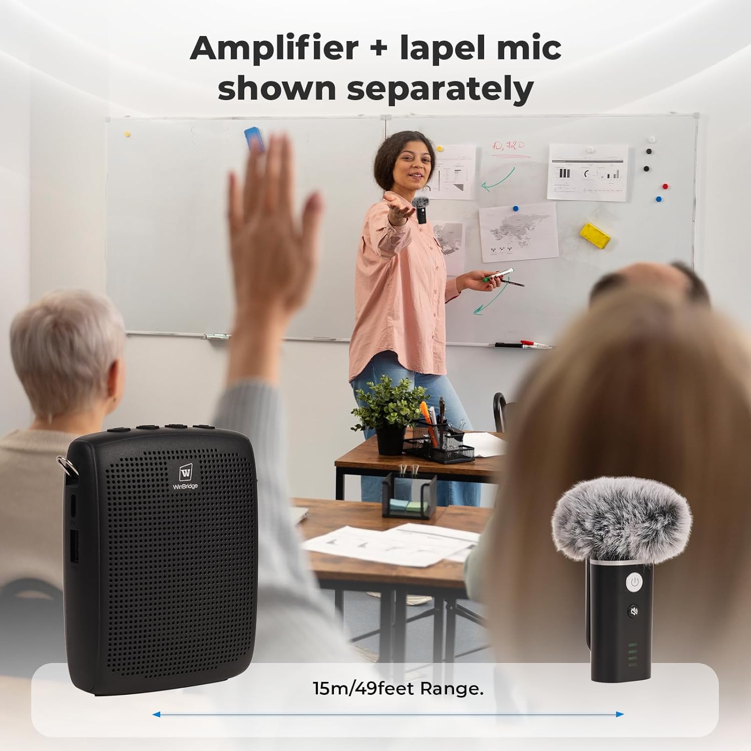 winbridge wb006 upgraded wireless voice amplifier – bluetooth lapel microphone with speaker, windproof foam compact & portable, clip on mic, mini megaphone for teachers presenters, tour guides