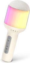 Wireless Bluetooth Karaoke Microphone with Dynamic Lights, Portable Handheld Mic, 6 Sound Effects, 10H Battery, Perfect for Kids Singing, Home Parties, Duet - Gift Idea, Works with All Smartphones