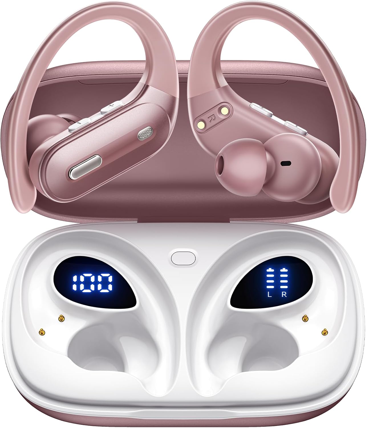 Wireless Earbuds Bluetooth 5.3 Headphones 90 Hrs Playtime Earbuds with Wireless Charging Case Power Display Over-Ear Earphones with Earhooks Waterproof Stereo for Android Phone