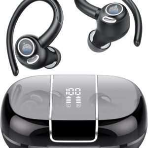 Wireless Earbuds Bluetooth 5.3 Headphones Sports, 48Hrs Playback Over Ear Buds with CVC8.0 Mic, Bass Stereo Bluetooth Earbuds with Earhooks, LED Display, IP7 Waterproof Earphones for Workout/Running