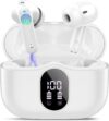 Wireless Earbuds, Bluetooth 5.4 Headphones Bass Stereo, Ear Buds with Noise Cancelling Mic, IP7 Waterproof in Ear Earphones, 36H LED Display Bluetooth Earbuds for Laptop Pad Phones Sports, White