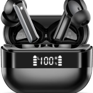 Wireless Earbuds, Bluetooth 5.4 Headphones with HiFi Stereo, in Ear Earphones with 4 ENC Mics, 48H Bluetooth Earbuds with LED Display Charging Case, IP7 Waterproof Ear Buds for Android iOS Black