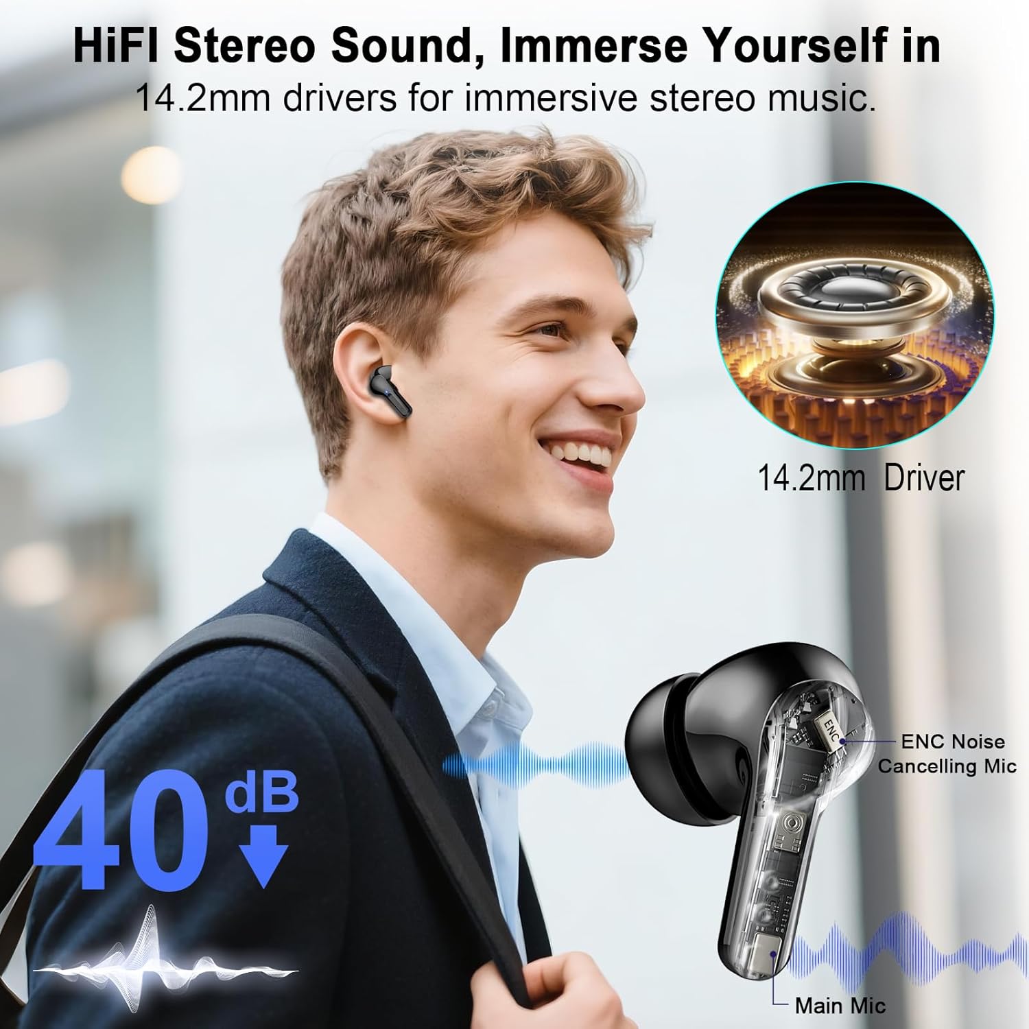 wireless earbuds, bluetooth headphones 5.4 hifi stereo, ear buds with 4 enc noise cancelling mics, 48h bluetooth earbuds with dual led display, ip7 waterproof in ear earphones for android ios, black