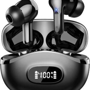 Wireless Earbuds, Bluetooth Headphones 5.4 HiFi Stereo, Ear Buds with 4 ENC Noise Cancelling Mics, 48H Bluetooth Earbuds with Dual LED Display, IP7 Waterproof in Ear Earphones for Android iOS, Black