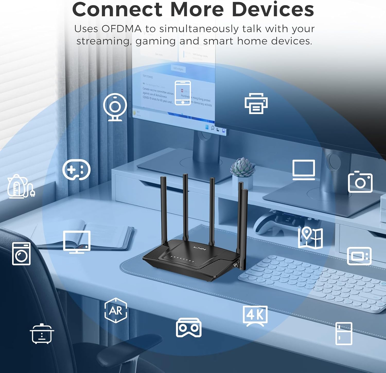lnn wi fi 6 router, 3000mbps dual band wireless gigabit routers for gaming, 20+ devices support with ofdma, 2000 sq.ft coverage, fcc certified