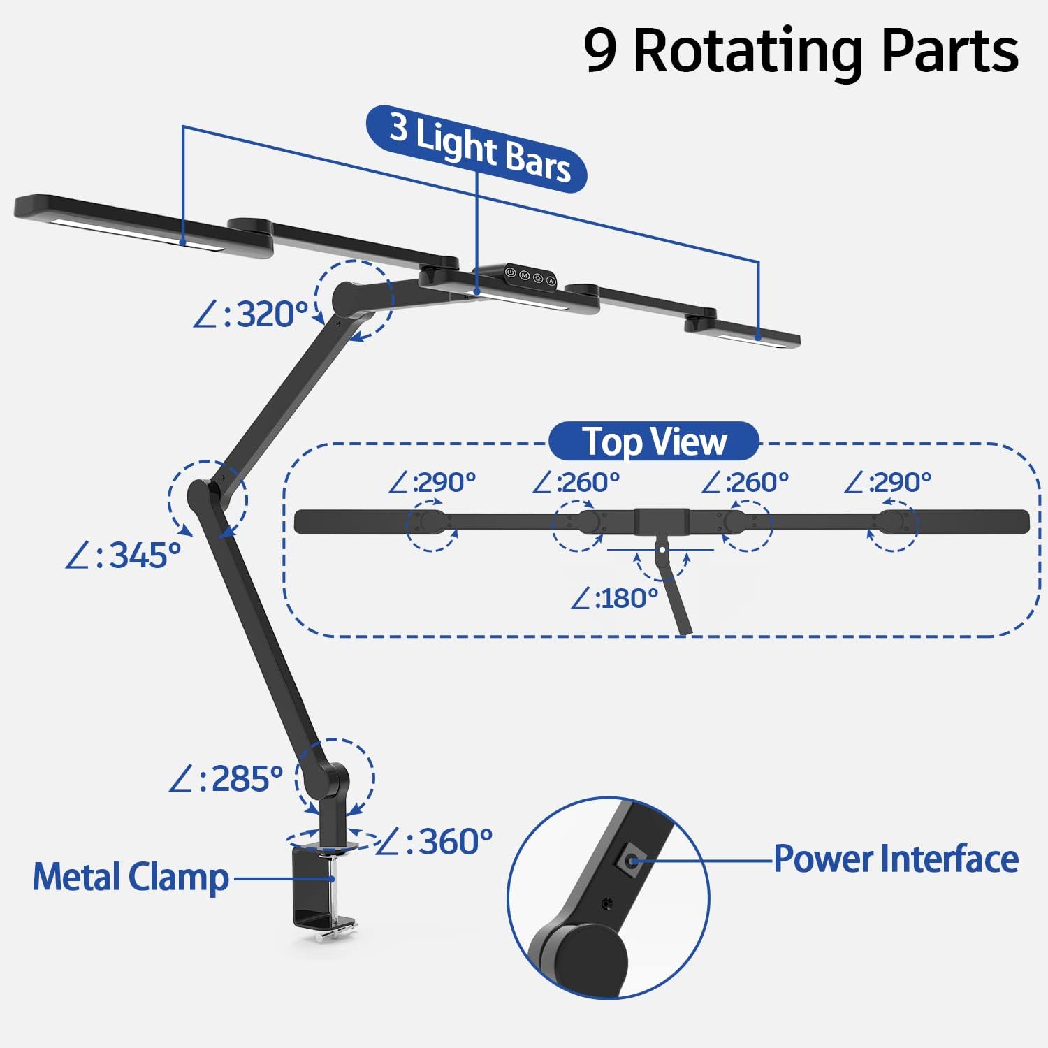 led desk lamp with clamp, 41.5" clamp on architect desk lamp for home office, 24w bright tall computer led table light adjustable overhead clip on office lighting for work craft