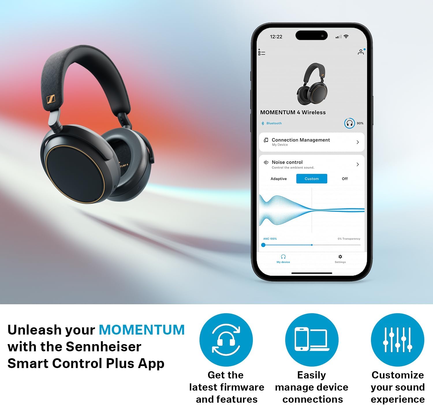 sennheiser consumer audio momentum 4 wireless headphones bluetooth headset for crystal clear calls with adaptive noise cancellation, 60h battery life, customizable sound, white (509267)