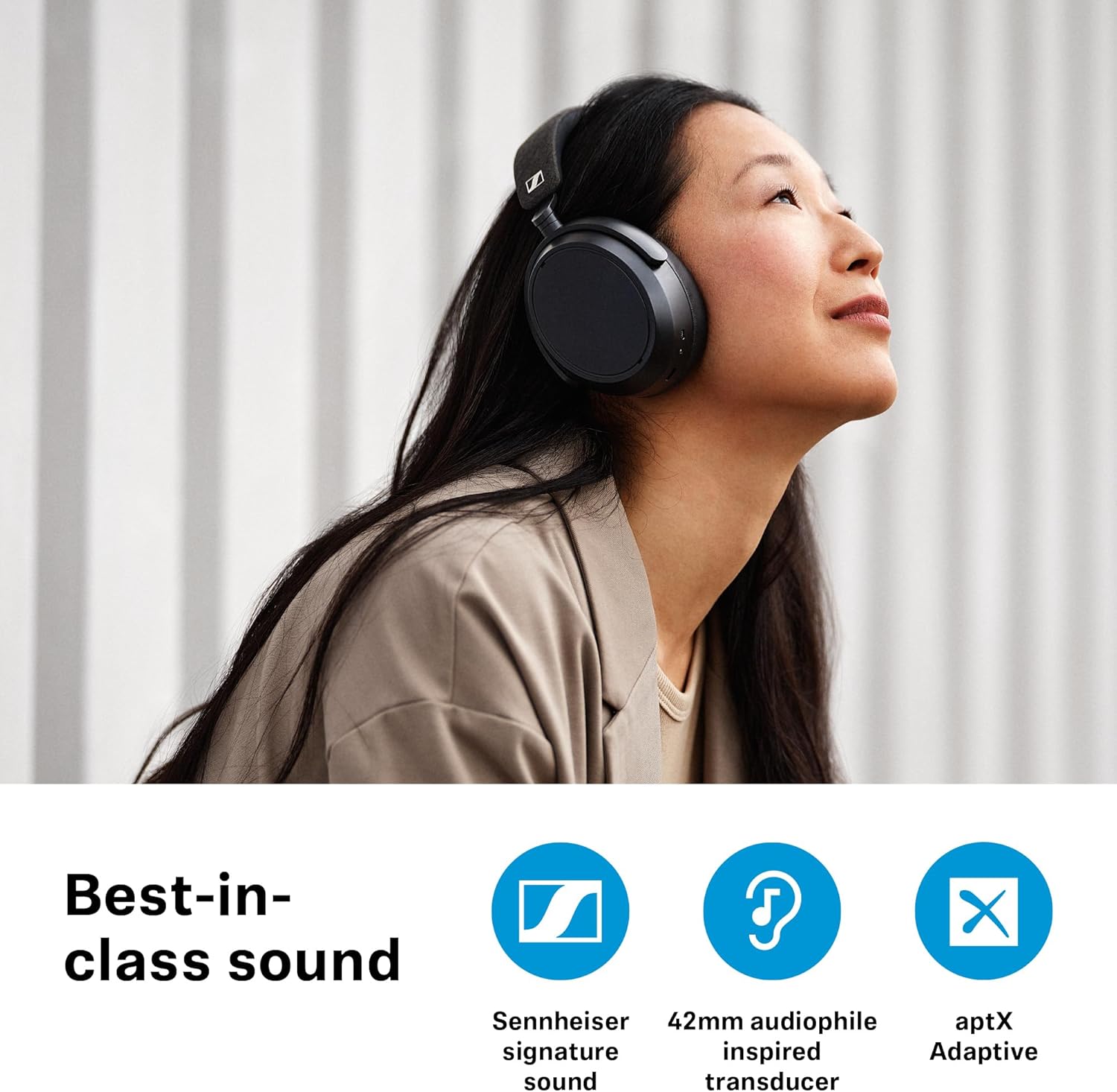 sennheiser consumer audio momentum 4 wireless headphones bluetooth headset for crystal clear calls with adaptive noise cancellation, 60h battery life, customizable sound, white (509267)