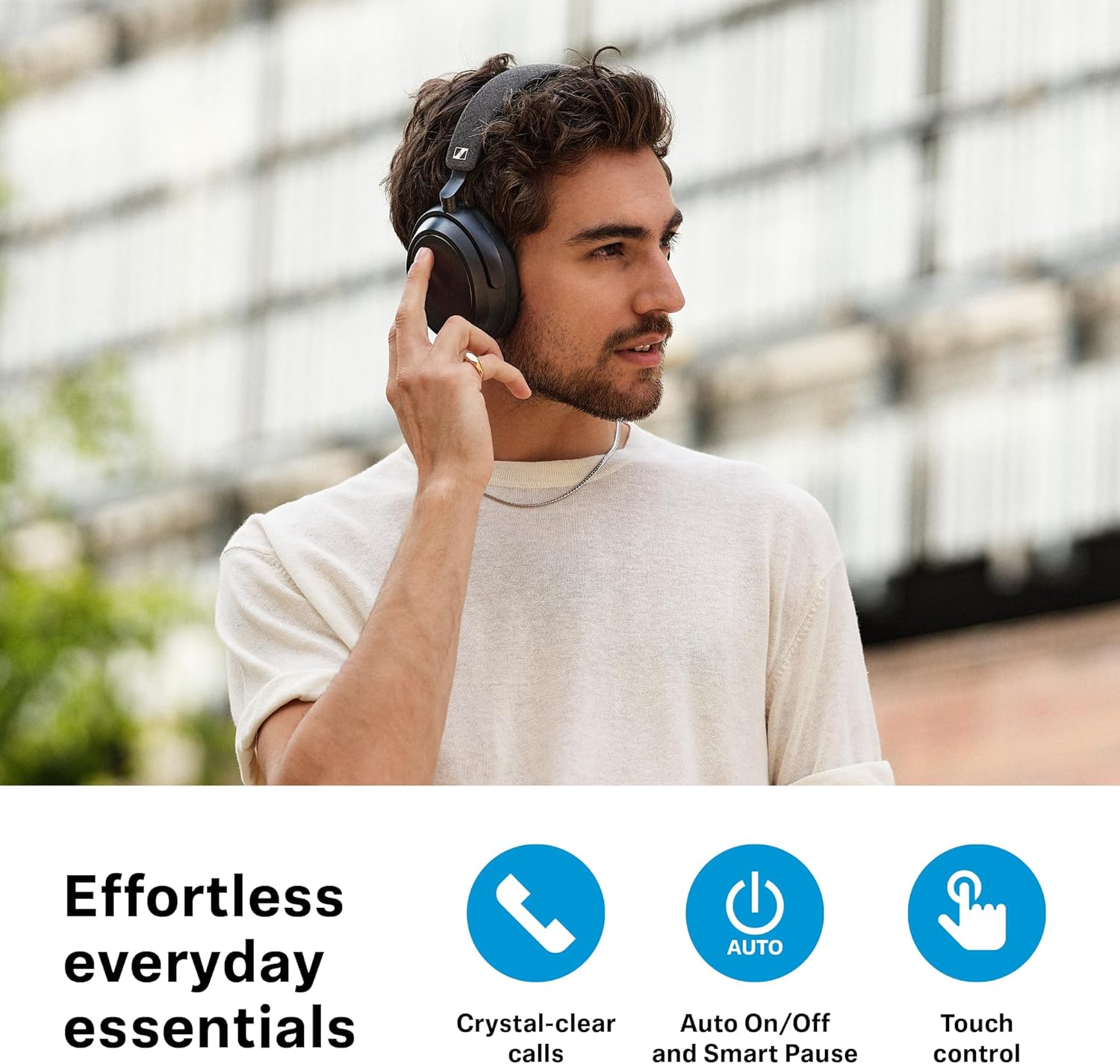 sennheiser consumer audio momentum 4 wireless headphones bluetooth headset for crystal clear calls with adaptive noise cancellation, 60h battery life, customizable sound, white (509267)