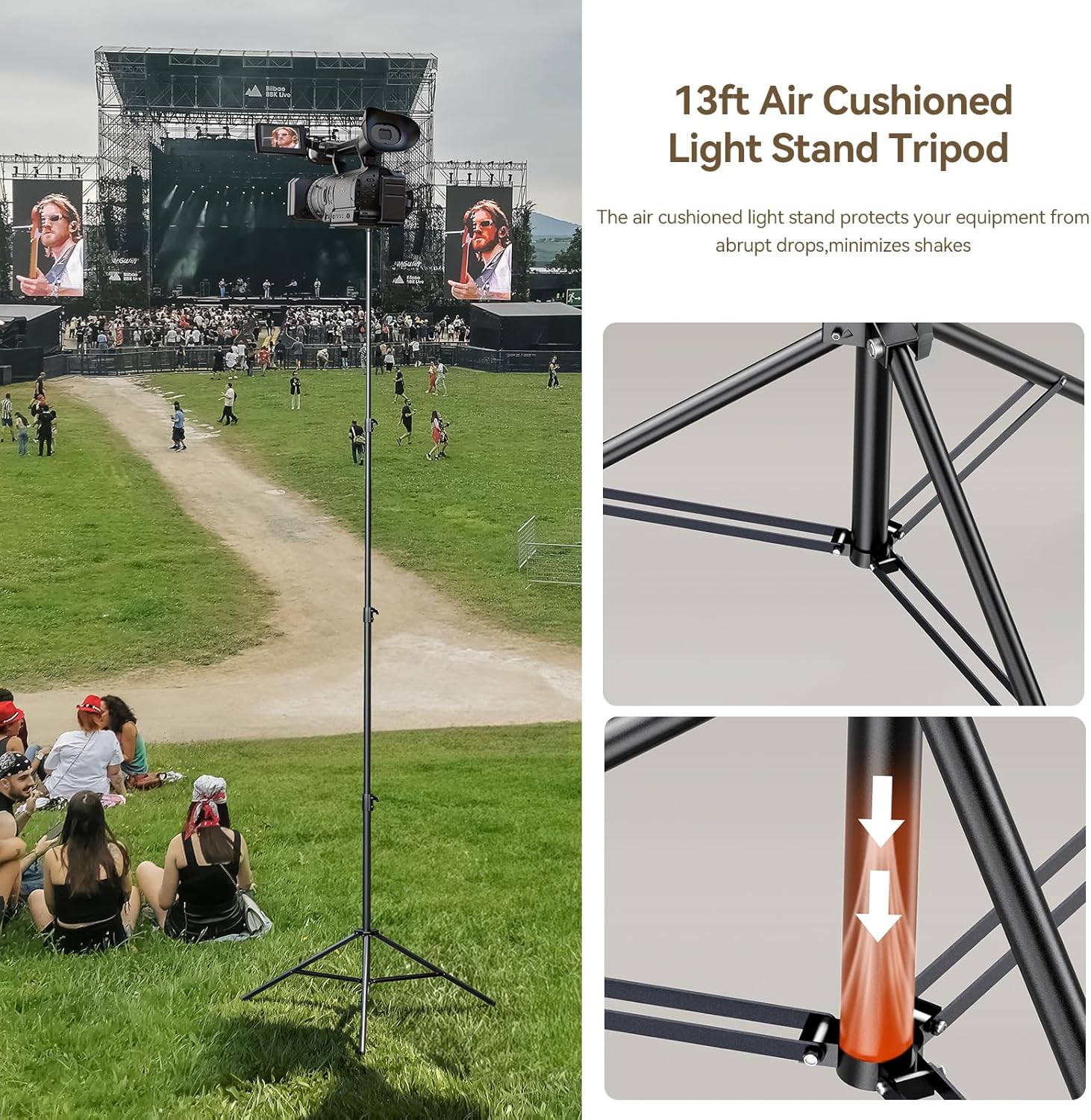 13ft heavy duty light stand tripod,cisian 160inch/4m air cushioned metal photography tripod with 1/4"& 3/8" screw adapter for most dslr camerasa,sports camera professional