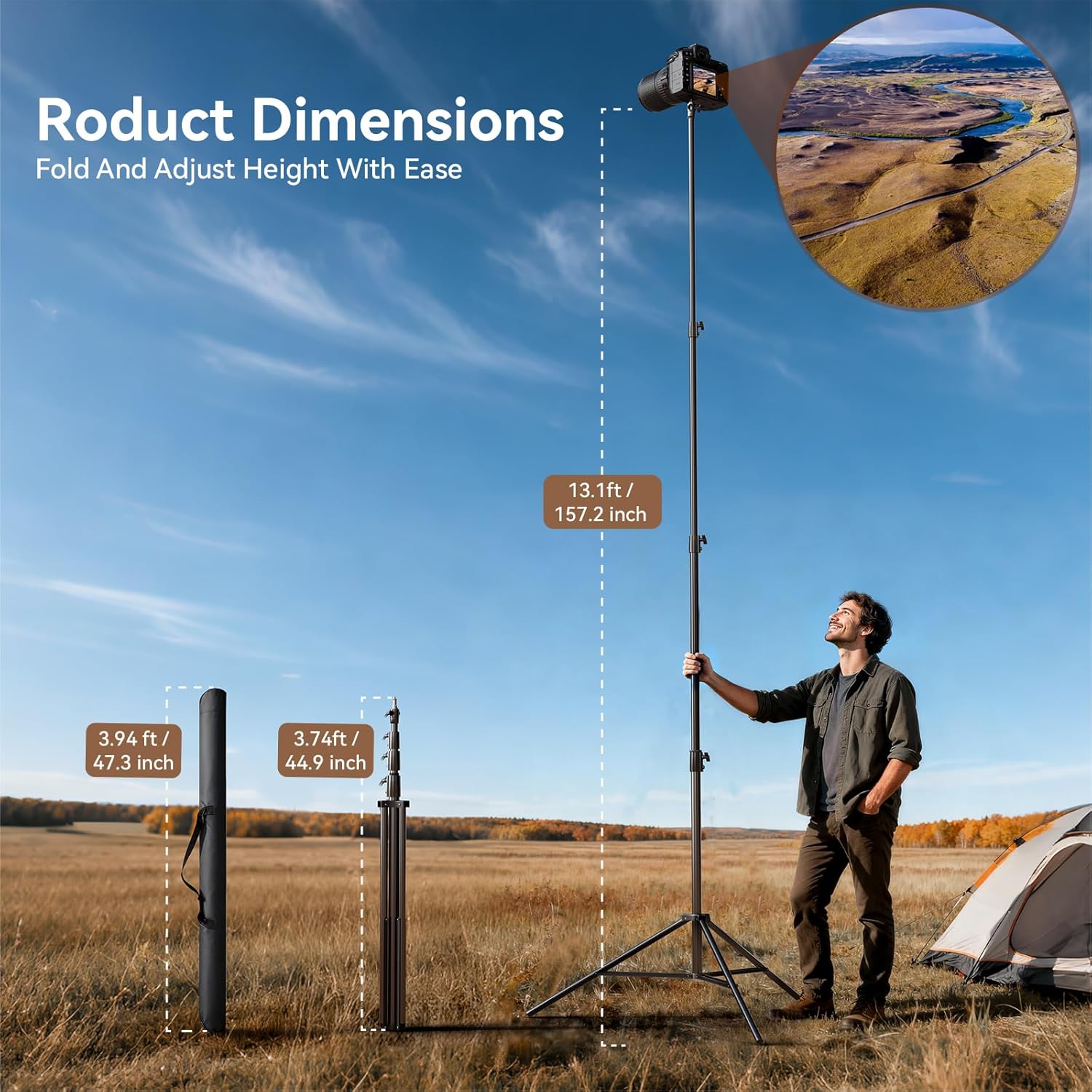 13ft heavy duty light stand tripod,cisian 160inch/4m air cushioned metal photography tripod with 1/4"& 3/8" screw adapter for most dslr camerasa,sports camera professional