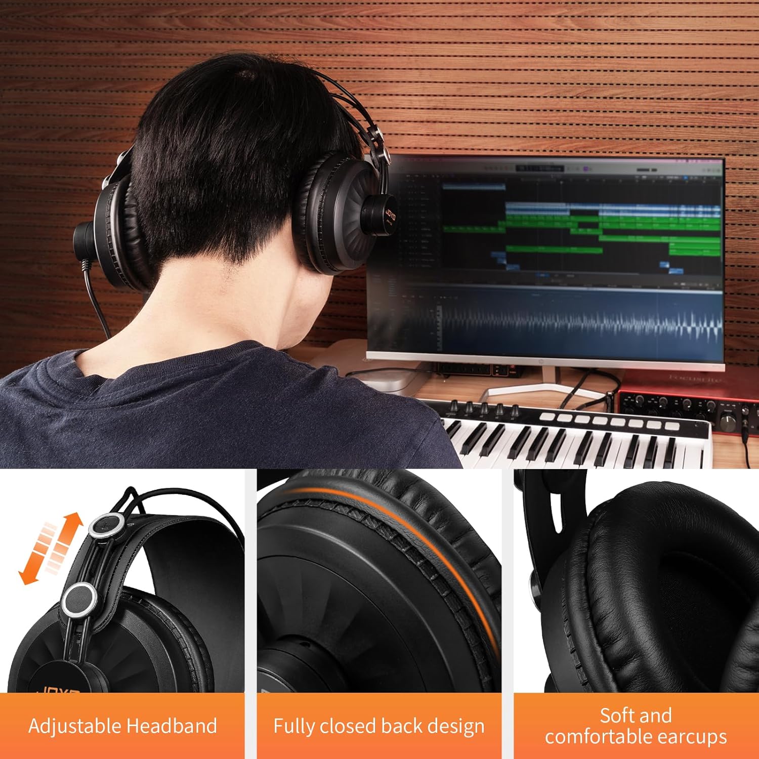 joyo studio headphones monitor headphone for recording over ear noise canceling for guitar cellphone mixer amplifier podcast dj and keyboard piano (jmh 02)