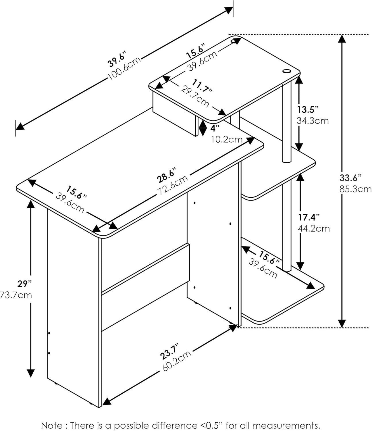 furinno efficient desk, gaming desk, with 3 open side shelves, laptop notebook computer desk,office desk for home office, study room, dorm, french oak